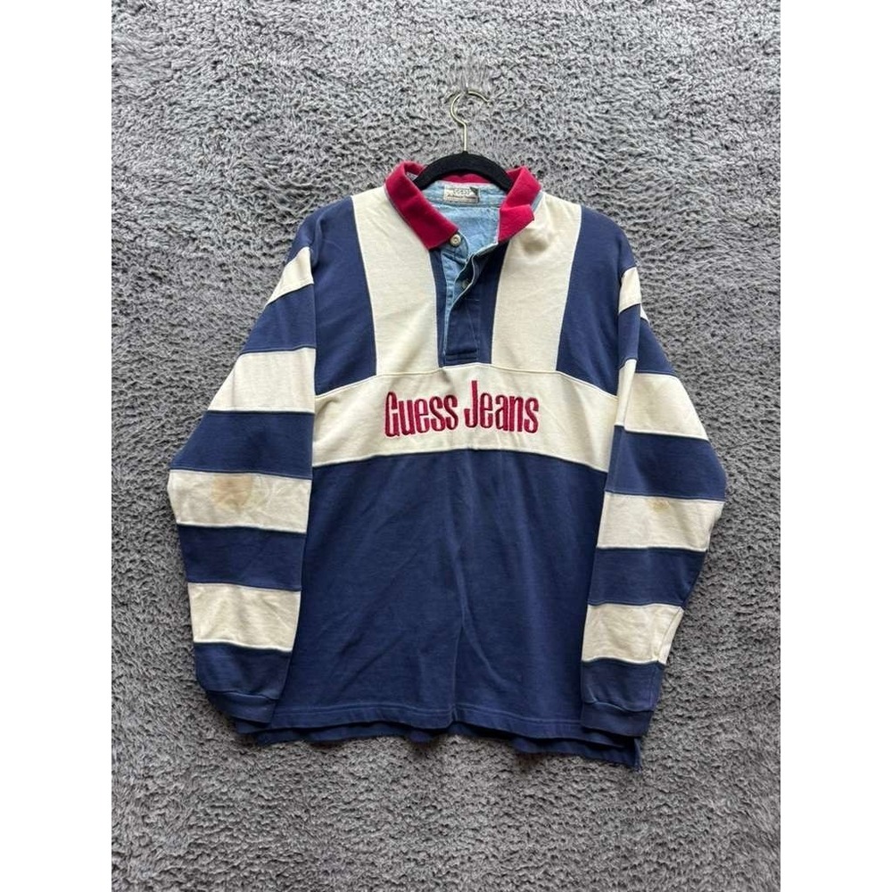 Vintage 90's Guess Jeans Rugby Collared Sweatshirt Multicolor Mens Size S/M